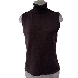 MARK SHALE 100% Cashmere Sleeveless Turtle Neck Blouse Size M Brown Luxury Cozy